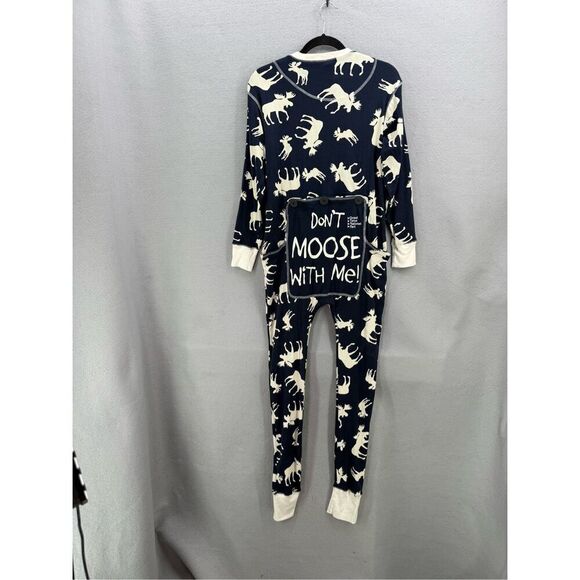 The Lazy Ones Unisex Blue Cream Flap Jacks Moose All Over Long Johns Pajamas XS - Picture 2 of 9
